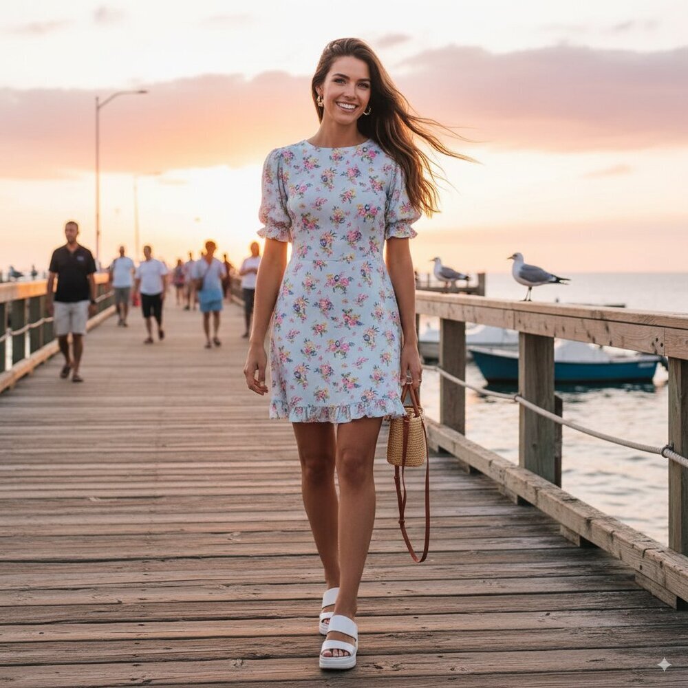 FAITHFULL THE BRAND Florence Blue Floral Print Mini Dress Size XL NWT